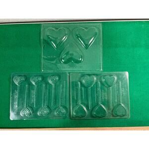 Set of 3 VALENTINES DAY Chocolate Candy Lollipop Plastic Mold Hearts